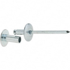 RivetKing - Size 8-12 Dome Head Steel Flush on Both Sides Blind Rivet - Steel Mandrel, 5/8" to 3/4" Grip, 5/8" Head Diam, 0.255" Min Hole Diam, 0.58" Length Under Head, 1/4" Body Diam - First Tool & Supply