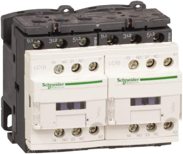 Schneider Electric - 3 Pole, 110 Coil VAC at 50/60 Hz, 12 Amp at 440 VAC, Reversible IEC Contactor - 1 Phase hp: 1 at 115 VAC, 2 at 230/240 VAC, 3 Phase hp: 10 at 575/600 VAC, 3 at 200/208 VAC, 3 at 230/240 VAC, 7.5 at 460/480 VAC - First Tool & Supply