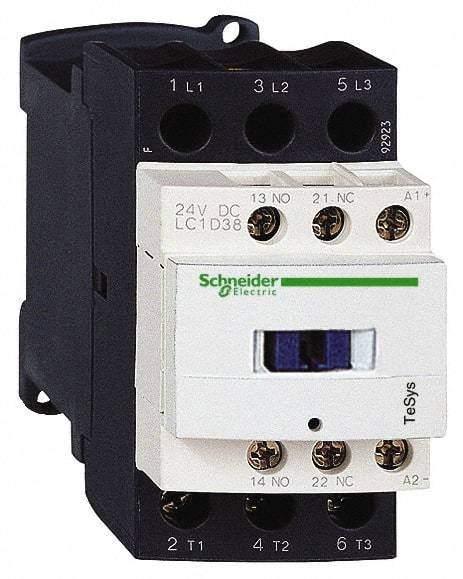 Schneider Electric - 3 Pole, 24 Coil VDC, 38 Amp at 440 VAC, Nonreversible IEC Contactor - Bureau Veritas, CCC, CSA, CSA C22.2 No. 14, DNV, EN/IEC 60947-4-1, EN/IEC 60947-5-1, GL, GOST, LROS, RINA, RoHS Compliant, UL 508, UL Listed - First Tool & Supply