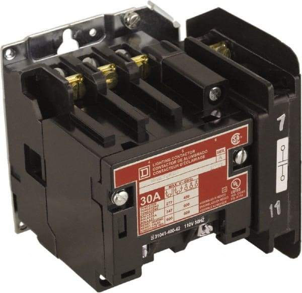 Square D - No Enclosure, 4 Pole, Electrically Held Lighting Contactor - 30 A (Tungsten), 208 VAC at 60 Hz - First Tool & Supply