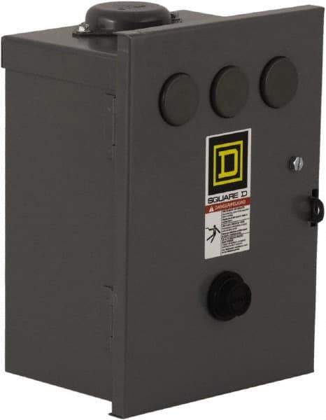 Square D - 220 Coil VAC at 50 Hz, 240 Coil VAC at 60 Hz, 27 Amp, NEMA Size 1, Nonreversible Enclosed Enclosure NEMA Motor Starter - 1 Phase hp: 2 at 115 VAC, 3 at 230 VAC, 3R Enclosure Rating - First Tool & Supply