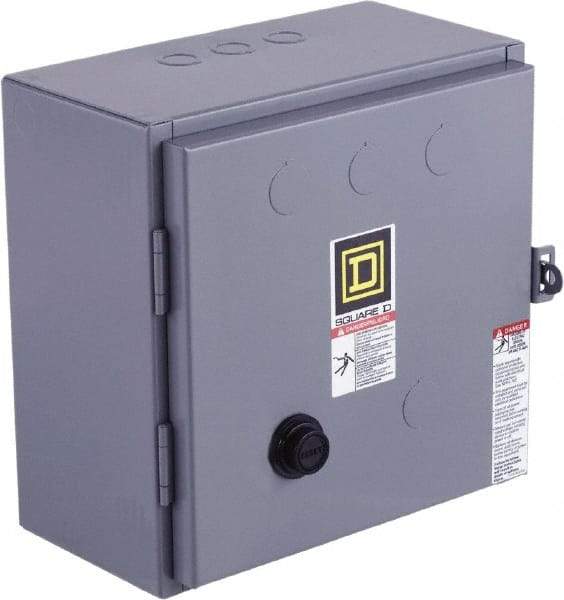 Square D - 110 Coil VAC at 50 Hz, 120 Coil VAC at 60 Hz, 27 Amp, NEMA Size 1, Reversible Enclosed Enclosure NEMA Motor Starter - 10 hp at 1 Phase, 1 Enclosure Rating - First Tool & Supply