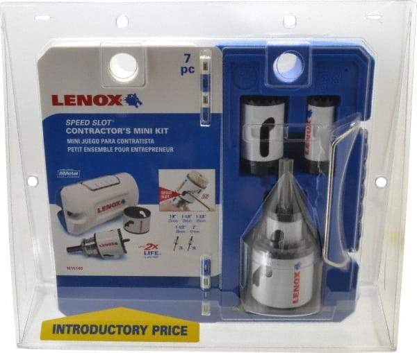 Lenox - 7 Piece, 7/8" to 2" Saw Diam, Contractor's Hole Saw Kit - Bi-Metal, Toothed Edge, Includes 5 Hole Saws - First Tool & Supply