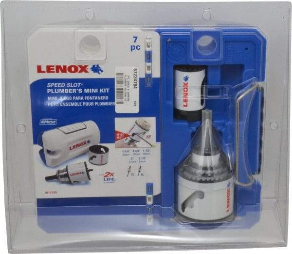 Lenox - 7 Piece, 1-1/4" to 2-1/2" Saw Diam, Plumber's Hole Saw Kit - Bi-Metal, Toothed Edge, Includes 5 Hole Saws - First Tool & Supply