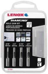 Lenox - 4 Piece, 3/16" to 3/8" Saw Diam, General Purpose Hole Saw Kit - Diamond Grit, Toothed Edge, Includes 4 Hole Saws - First Tool & Supply