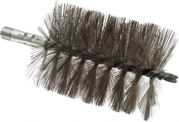 Schaefer Brush - 4-1/2" Brush Length, 3-1/2" Diam, Double Stem, Single Spiral Tube Brush - 7-1/4" Long, Stainless Steel, 1/4" NPSM Male Connection - First Tool & Supply