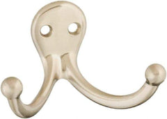 National Mfg. - 2" Wide x 1" High x 0.11" Thick, Double Prong Robe Hook - 1-3/4" Projection, Satin Nickel - First Tool & Supply