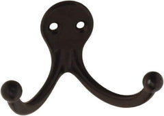 National Mfg. - 2" Wide x 1" High x 0.11" Thick, Double Prong Robe Hook - 1-3/4" Projection, Oil Rubbed Bronze - First Tool & Supply