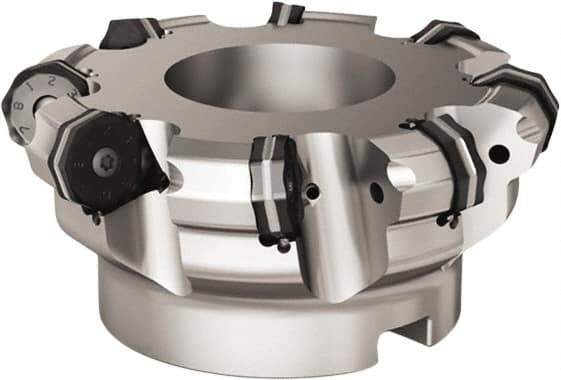 Seco - 8 Inserts, 5.311" Cutter Diam, 0.0787" Max Depth of Cut, Indexable High-Feed Face Mill - 1.5748" Arbor Hole Diam, 0.6457" Keyway Width, 2.4803" High, R220.21 Toolholder, ON.. 09.. Inserts - First Tool & Supply