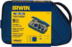 Irwin Blades - 9 Piece, 3/4" to 2-1/4" Saw Diam, Plumber's Hole Saw Kit - Bi-Metal, Toothed Edge, Pilot Drill Model No. 373000, Includes 6 Hole Saws - First Tool & Supply