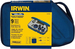 Irwin Blades - 9 Piece, 7/8" to 2-1/2" Saw Diam, Electrician's Hole Saw Kit - Bi-Metal, Toothed Edge, Pilot Drill Model No. 373000, Includes 6 Hole Saws - First Tool & Supply