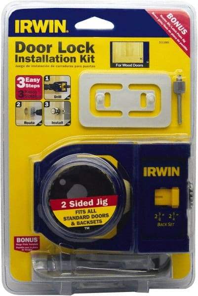 Irwin Blades - 7 Piece, 2-3/8" to 2-3/4" Saw Diam, Door-Lock Installation Hole Saw Kit - Carbon Steel, Includes 2 Hole Saws - First Tool & Supply