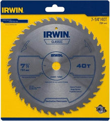 Irwin Blades - 7-1/4" Diam, 5/8" Arbor Hole Diam, 40 Tooth Wet & Dry Cut Saw Blade - Carbide-Tipped, Smooth Action, Diamond Arbor - First Tool & Supply