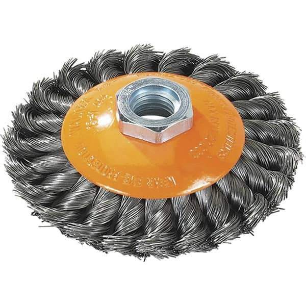 WALTER Surface Technologies - 5" Diam, 5/8-11 Threaded Arbor, Steel Fill Cup Brush - 0.02 Wire Diam, 15,000 Max RPM - First Tool & Supply