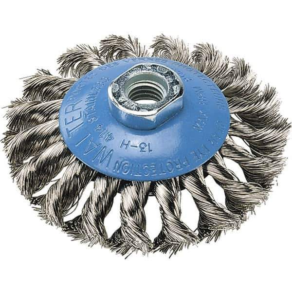 WALTER Surface Technologies - 7" Diam, 5/8-11 Threaded Arbor, Stainless Steel Fill Cup Brush - 0.02 Wire Diam, 10,000 Max RPM - First Tool & Supply