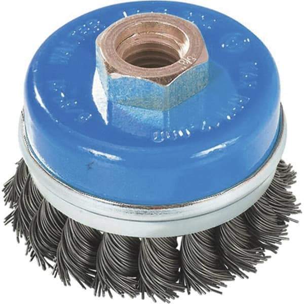 WALTER Surface Technologies - 3" Diam, M14x2.00 Threaded Arbor, Stainless Steel Fill Cup Brush - 0.02 Wire Diam, 12,000 Max RPM - First Tool & Supply