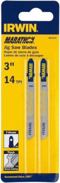 Irwin Blades - 3" Long x 0.039" Thick x 0.295" Wide, 10 Teeth per Inch, Bi-Metal Jig Saw Blade - Toothed Edge, T-Shank, Mill Tooth Set - First Tool & Supply