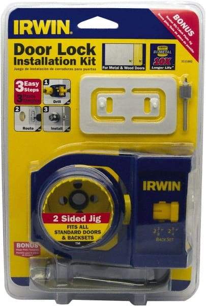 Irwin Blades - 7 Piece, 2-3/8" to 2-3/4" Saw Diam, Door-Lock Installation Hole Saw Kit - Bi-Metal, Includes 2 Hole Saws - First Tool & Supply