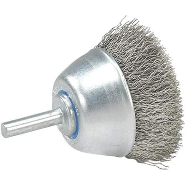 WALTER Surface Technologies - 2-3/8" Diam, 1/4" Shank Diam, Stainless Steel Fill Cup Brush - 0.0118 Wire Diam, 13,000 Max RPM - First Tool & Supply