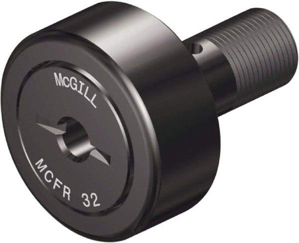 McGill - 62mm Roller Diam x 29mm Width, 24mm Stud Diam x 50mm Length, Crowned Sealed Stud Cam Follower - Steel, 25mm Thread Length, M24x1.5 Thread, 80mm OAL, 5,931 Lb Dynamic Cap, 10,409 Lb Static Cap - First Tool & Supply