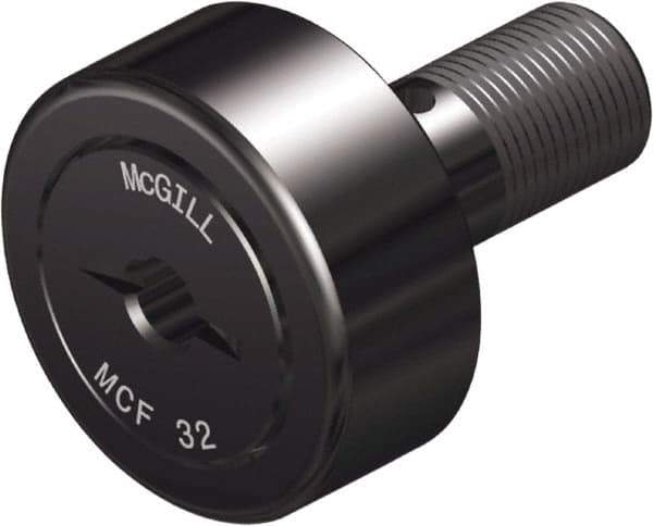 McGill - 40mm Roller Diam x 20mm Width, 18mm Stud Diam x 37mm Length, Crowned Stud Cam Follower - Steel, 19mm Thread Length, M18x1.5 Thread, 58mm OAL, 4,366 Lb Dynamic Cap, 7,239 Lb Static Cap - First Tool & Supply