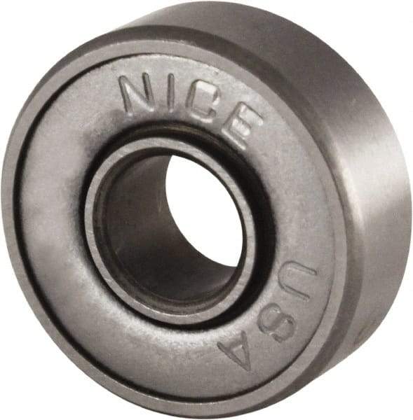 Nice - 3/16" Bore Diam, 11/16" OD, Double Shield Semi Ground Extra Light Radial Ball Bearing - 1/4" Wide, 1 Row, Round Bore, 170 Lb Static Capacity, 255 Lb Dynamic Capacity - First Tool & Supply