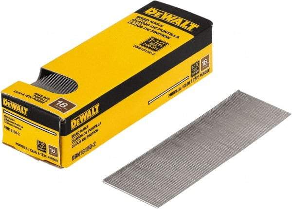 DeWALT - 18 Gauge 1-1/2" Long Brad Nails for Power Nailers - Steel, Bright Finish, Smooth Shank, Straight Stick Collation, Brad Head, Chisel Point - First Tool & Supply