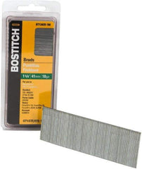 Stanley Bostitch - 18 Gauge 0.05" Shank Diam 1-5/8" Long Brad Nails for Power Nailers - Steel, Bright Finish, Ring Shank, Straight Stick Adhesive Collation, Brad Head, Chisel Point - First Tool & Supply