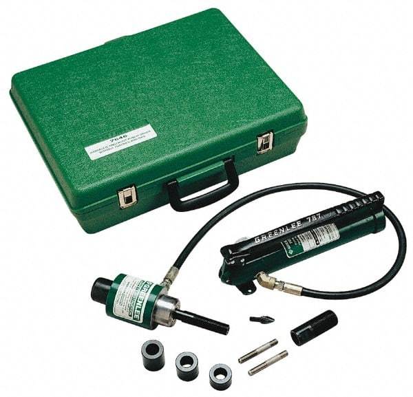 Greenlee - 9 Piece, 1/2 to 2" Punch Hole Diam, Hydraulic Knockout Set - Round Punch, 10 Gage Mild Steel - First Tool & Supply