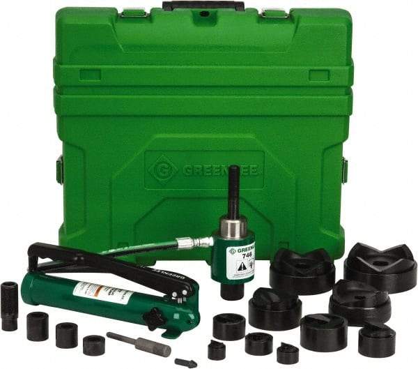 Greenlee - 20 Piece, 4" Punch Hole Diam, Hydraulic Knockout Set - Round Punch, 10 Gage Mild Steel - First Tool & Supply