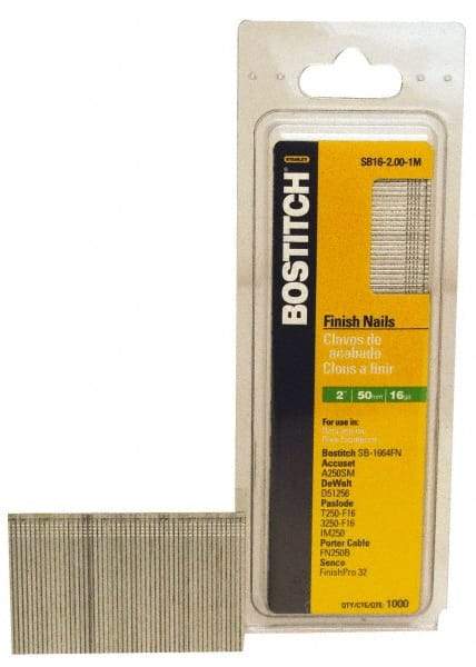 Stanley Bostitch - 16 Gauge 2" Long Finishing Nails for Power Nailers - Steel, Galvanized Finish, Straight Stick Collation, Chisel Point - First Tool & Supply