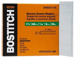 Stanley Bostitch - 1-1/2" Long x 7/32" Wide, 18 Gauge Crowned Construction Staple - Steel, Galvanized Finish - First Tool & Supply