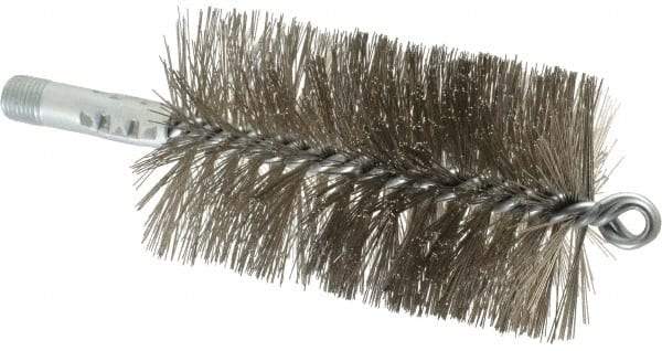 Schaefer Brush - 4-1/2" Brush Length, 2-3/4" Diam, Double Stem, Double Spiral Tube Brush - 7-1/4" Long, Stainless Steel, 1/4" NPSM Male Connection - First Tool & Supply