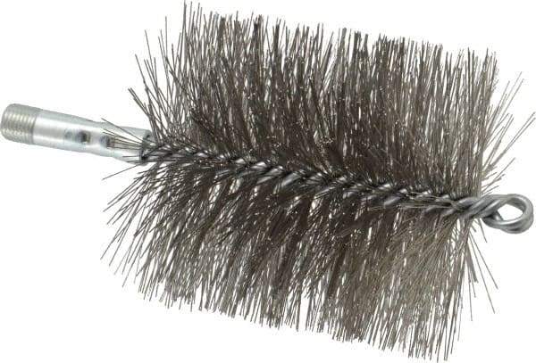 Schaefer Brush - 4-1/2" Brush Length, 4" Diam, Double Stem, Double Spiral Tube Brush - 7-1/4" Long, Stainless Steel, 1/4" NPSM Male Connection - First Tool & Supply