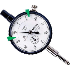 Mitutoyo - 1mm Range, 0-100 Dial Reading, 0.001mm Graduation Dial Drop Indicator - 57mm Dial, 0.1mm Range per Revolution, 0.005mm Accuracy, Revolution Counter - First Tool & Supply