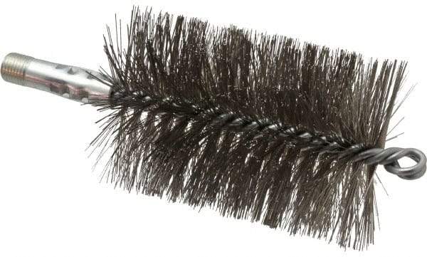 Schaefer Brush - 4-1/2" Brush Length, 3" Diam, Double Stem, Double Spiral Tube Brush - 7-1/4" Long, Stainless Steel, 1/4" NPSM Male Connection - First Tool & Supply