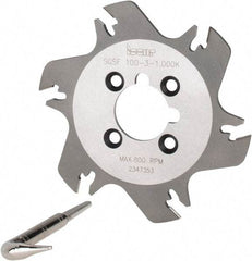 Iscar - Arbor Hole Connection, 3/32" Cutting Width, 1.04" Depth of Cut, 3.94" Cutter Diam, 1" Hole Diam, 6 Tooth Indexable Slotting Cutter - SGSF Toolholder, GSFN, GSFU Insert - First Tool & Supply