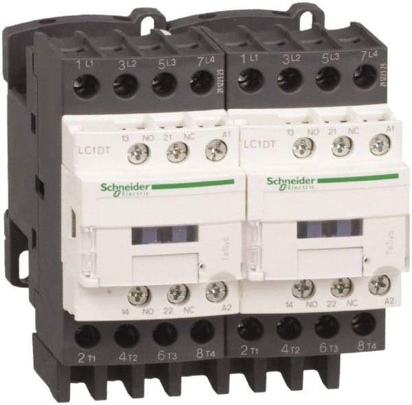 Schneider Electric - 4 Pole, 120 Coil VAC at 50/60 Hz, 32 Amp at 440 VAC, Reversible IEC Contactor - Bureau Veritas, CCC, CSA, CSA C22.2 No. 14, DNV, EN/IEC 60947-4-1, EN/IEC 60947-5-1, GL, GOST, LROS, RINA, RoHS Compliant, UL 508, UL Listed - First Tool & Supply