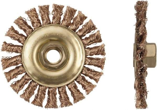 Ampco - 6" OD, 5/8-11 Arbor Hole, Knotted Phosphorus Bronze Alloy Wheel Brush - 6" Face Width, 1-1/4" Trim Length, 9,000 RPM - First Tool & Supply