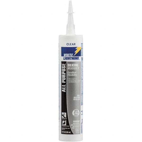 White Lightning - 10 oz Cartridge Clear RTV Silicone Joint Sealant - -80 to 400°F Operating Temp, 30 min Tack Free Dry Time, 24 hr Full Cure Time - First Tool & Supply