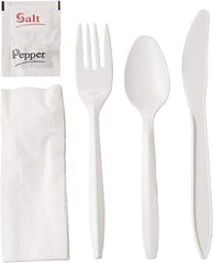 GEN - Wrapped Cutlery Kit, 6-1/4", Fork, Knife, Spoon, Napkin, Salt, Pepper - White - First Tool & Supply