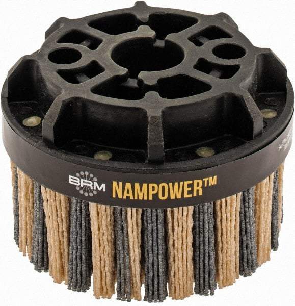 Brush Research Mfg. - 4" 80 Grit Ceramic/Silicon Carbide Tapered Disc Brush - Coarse Grade, CNC Adapter Connector, 0.71" Trim Length, 7/8" Arbor Hole - First Tool & Supply