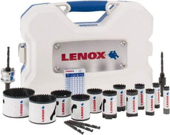 Lenox - 17 Piece, 5/8" to 3" Saw Diam, Contractor's Hole Saw Kit - Bi-Metal, Varied Toothing, Pilot Drill Model No. 4321, Includes 12 Hole Saws - First Tool & Supply