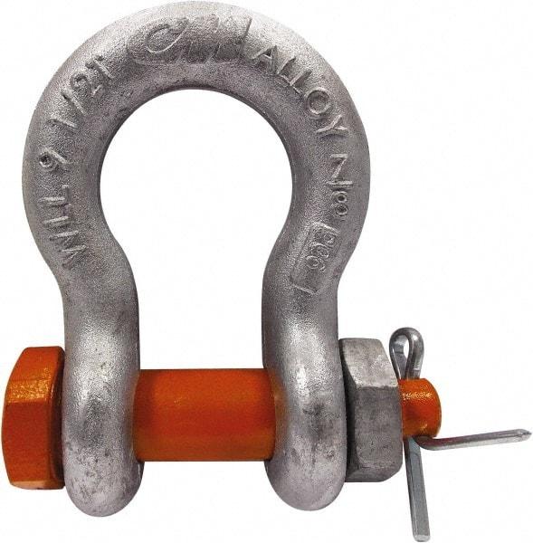 CM - 5/16" Nominal Chain Size, 0.75 Ton Carbon Steel Bolt Anchor Shackle - 15/32" Diam, 3/8" Pin Diam, 17/32" Wide Inside Jaw, 25/32" Inside Width - First Tool & Supply