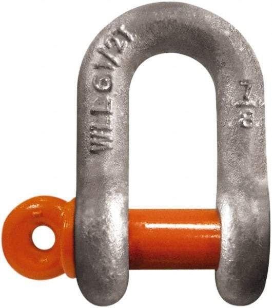 CM - 5/8" Nominal Chain Size, 3.25 Ton Carbon Steel Screw Chain Shackle - 27/32" Diam, 3/4" Pin Diam, 1-1/16" Wide Inside Jaw, 1-1/16" Inside Width - First Tool & Supply