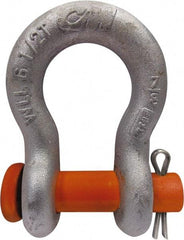 CM - 3/8" Nominal Chain Size, 1 Ton Carbon Steel Round Anchor Shackle - 17/32" Diam, 7/16" Pin Diam, 21/32" Wide Inside Jaw, 15/16" Inside Width - First Tool & Supply