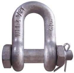 CM - 5/16" Nominal Chain Size, 0.75 Ton Carbon Steel Bolt Chain Shackle - 15/32" Diam, 3/8" Pin Diam, 17/32" Wide Inside Jaw, 17/32" Inside Width - First Tool & Supply