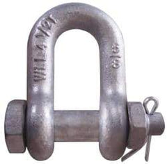 CM - 3/8" Nominal Chain Size, 1 Ton Carbon Steel Bolt Chain Shackle - 17/32" Diam, 7/16" Pin Diam, 21/32" Wide Inside Jaw, 21/32" Inside Width - First Tool & Supply