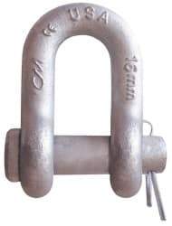 CM - 5/16" Nominal Chain Size, 1 Ton Carbon Steel Round Chain Shackle - 15/32" Diam, 3/8" Pin Diam, 17/32" Wide Inside Jaw, 17/32" Inside Width - First Tool & Supply