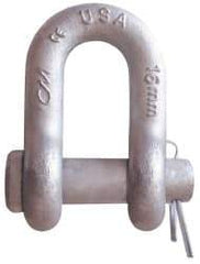 CM - 5/16" Nominal Chain Size, 1 Ton Carbon Steel Round Chain Shackle - 15/32" Diam, 3/8" Pin Diam, 17/32" Wide Inside Jaw, 17/32" Inside Width - First Tool & Supply